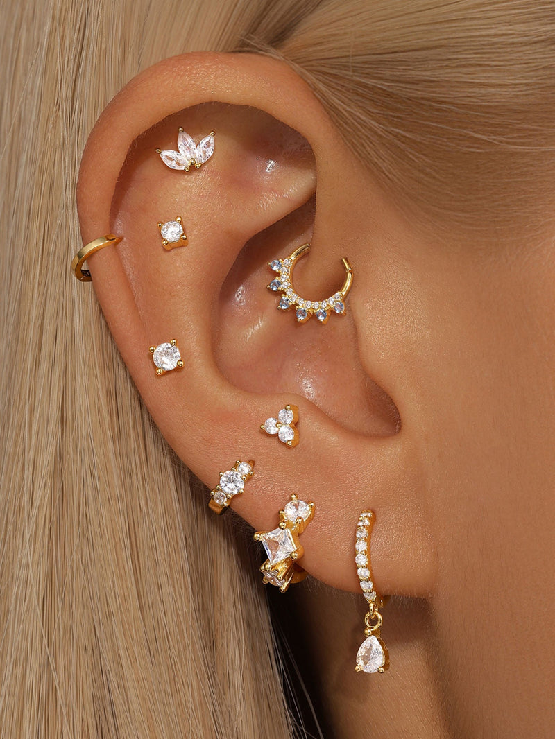 S925 Triangle Zircon Ear Piercing Stud