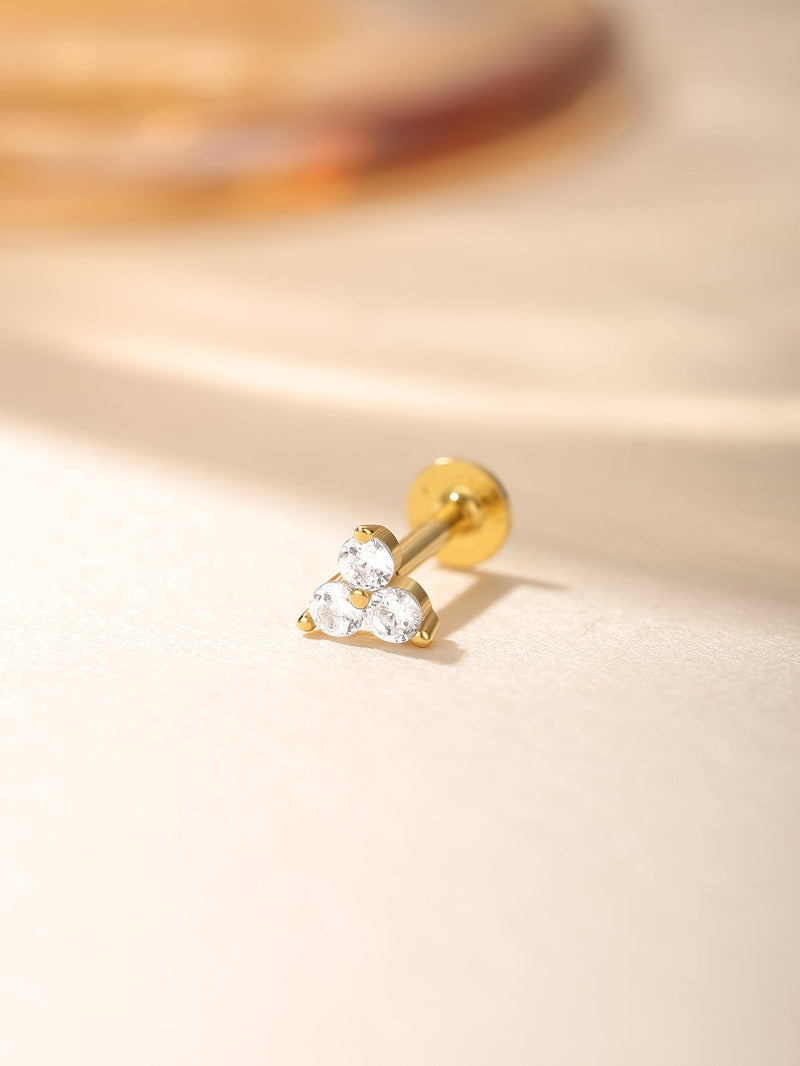S925 Triangle Zircon Ear Piercing Stud
