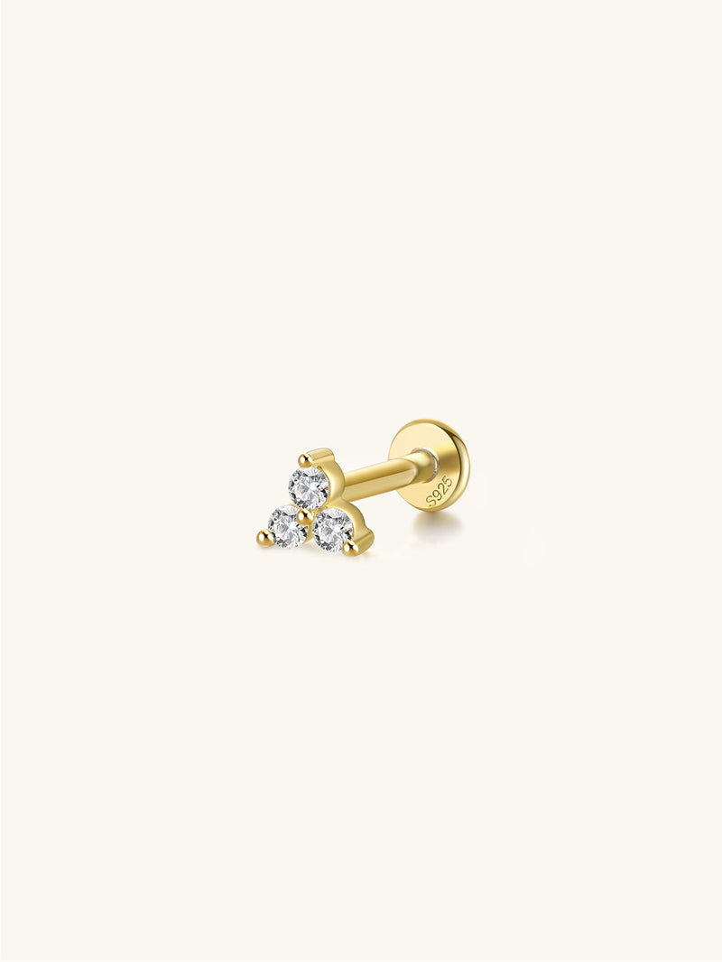 S925 Triangle Zircon Ear Piercing Stud