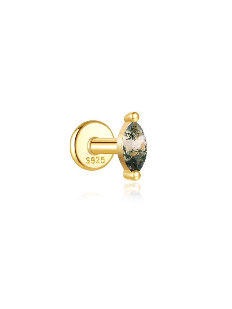 S925 All-Match Water Grass Agate Ear Piercing Stud